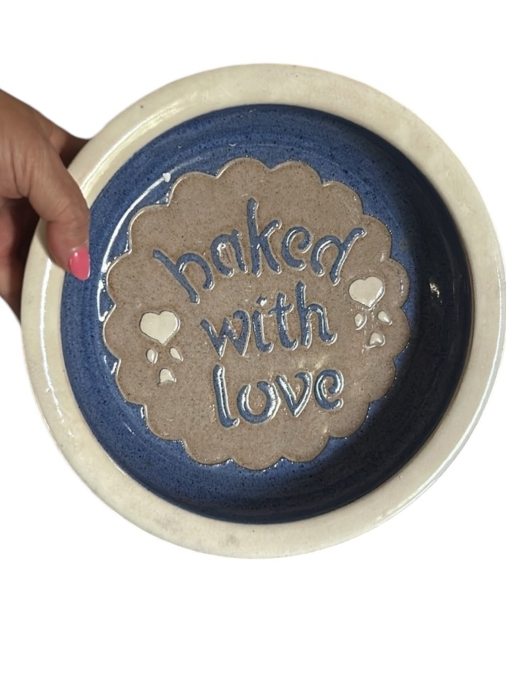 Stoneware Pottery Art Pie Plate "Baked With Love"